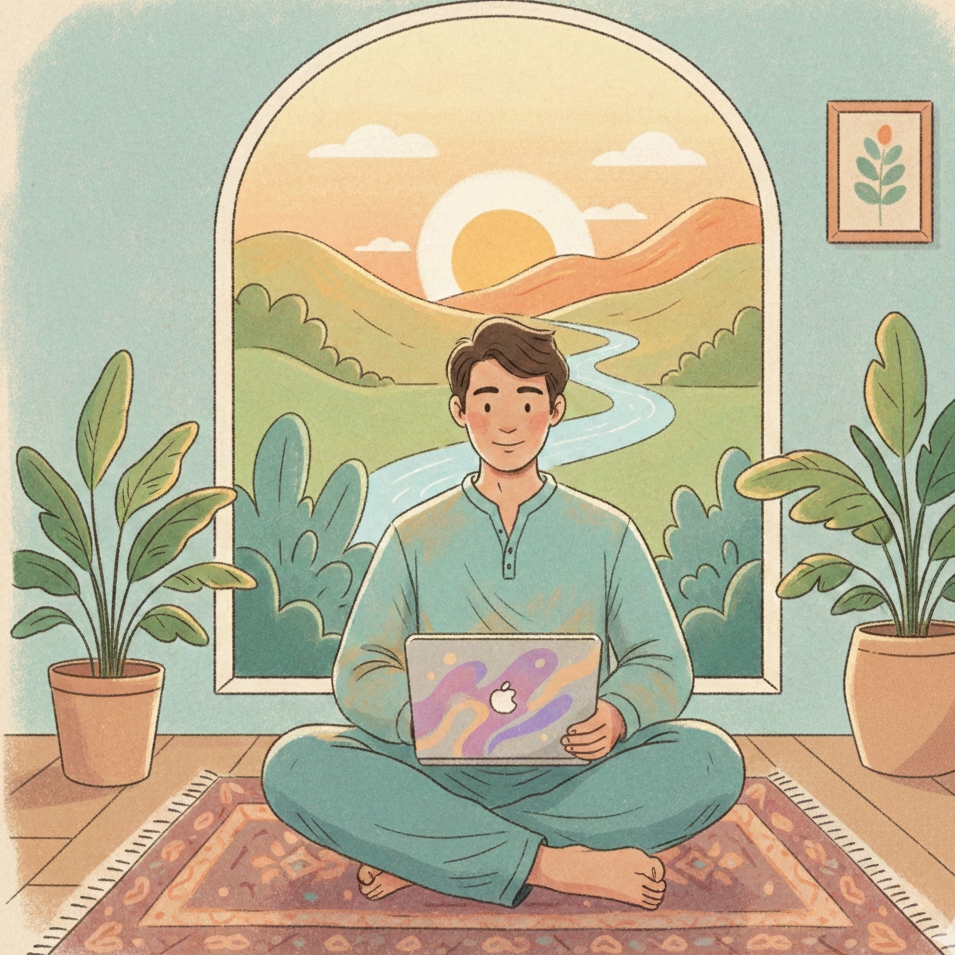 Illustration of person with laptop